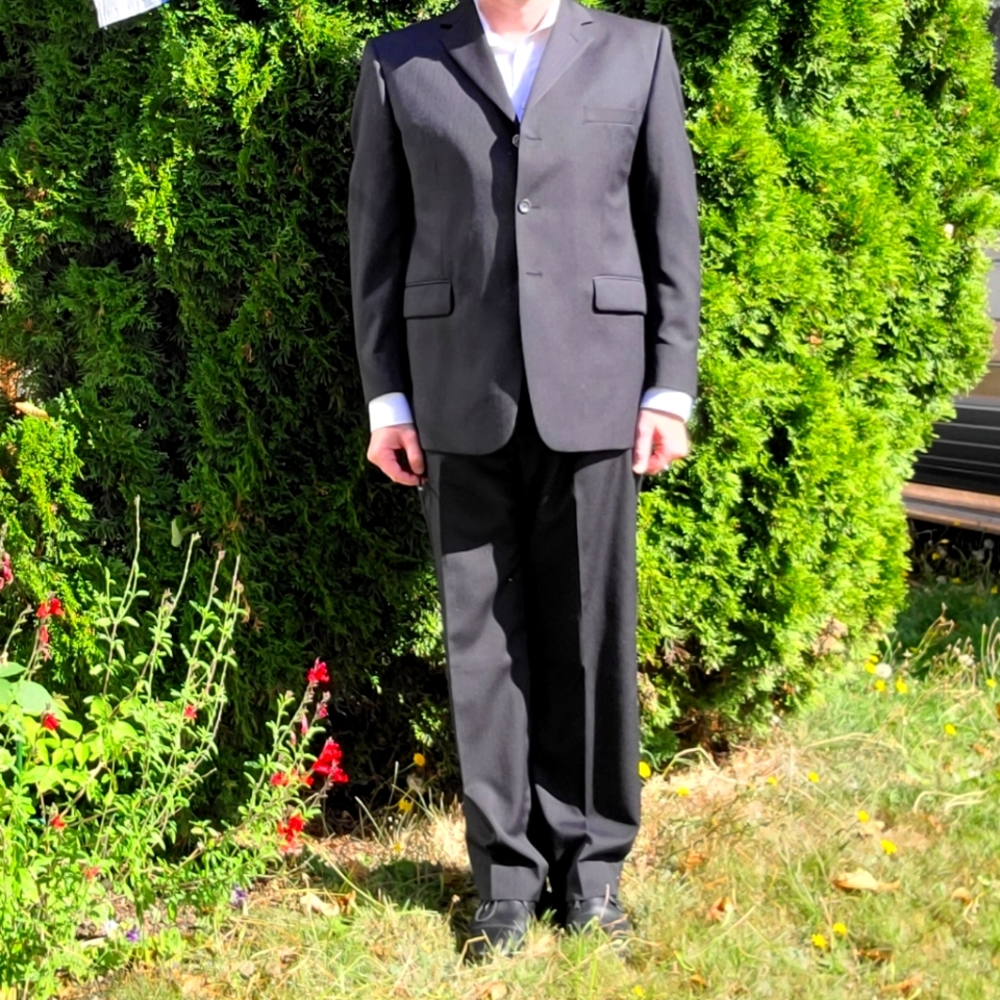 J. Ferrar Black Pinstripe Suit Coat & Trousers